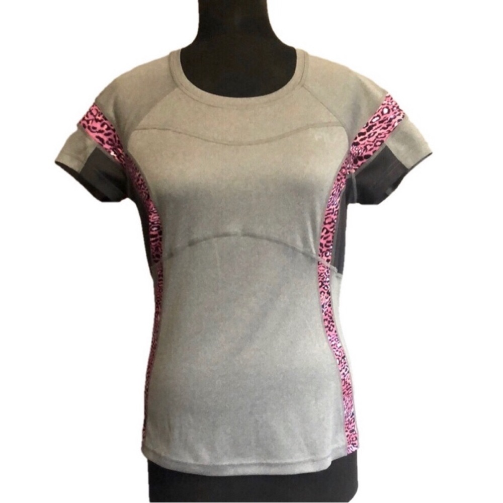 Fila Grey Fitted Running Tee with Pink Accents